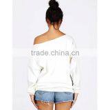 Cheap Ladies Street Wear White Asymmetrical Neck Sweatshirt With Pattern thumbnail-3