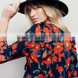 Guangzhou Shandao Supplier OEM Custom Design Women Spring Casual Long Flare Sleeve Flower Printed Chiffon Blouse 2016 thumbnail-6