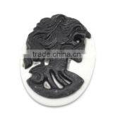 Black Resin Halloween Skull Pattern Oval Cameo 25x18mm(1"x3/4"), Sold per Packet of 50 thumbnail-1
