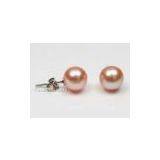 8-8.5mm Pink Round Freshwater Pearl Silver Earring Studs thumbnail-1