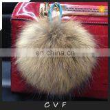 Natural color raccoon fur ball accessory fluffy full raccoon fur bag charm