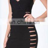 Amigo 2017 Fashion Black Spaghetti Strap Cut Out Bandage Dress Midi Prom Dresses for Hot Body Ladies thumbnail-1