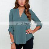 Plus Size Colorful Women Sexy V-neck Chiffon Blouse &Tops 2016 Women Apparel thumbnail-2