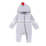 Spring and autumn cute dinosaur hooded zip-up baby romper with halength