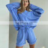 Women Long Sleeve Outfits Pullover Sweatshirt and Short Pants Women Two Pieces Sets thumbnail-4
