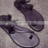 Ladies Roman Style Flat Beach Toe Post Sandals With Ankle Straps thumbnail-2