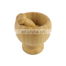 100% Natural Bamboo Wood Pepper Garlic Herb Spice Grinder Press Crusher Masher Mortar and Pestle Set