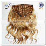Wholesale Brazilian Virgin Human Hair Natural Wave Curly Blonde Clip in Hair Exxtensions thumbnail-3