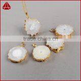 Fashion Druzy Pendant, 18K Gold Plated Opal White Flower Solar Quartz Charm Pendant thumbnail-1