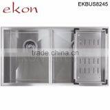 Double Bowl Stainless Steel Handmade Undermount Sink With Drainer thumbnail-3