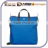 Blue Fabric Small Tote Shopper Bag With Black Smooth Leather Trim thumbnail-1