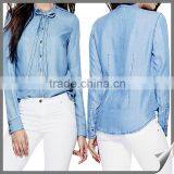 2016 China Manufacturer Design Cowboy o Neck Types of Blouse Fabric