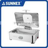 SUNNEX Modern Design Mirror Finish Stainless Steel Glass Lid Digital Control Full Size 8.5 Litre Catering Electric Chafing Dish thumbnail-5