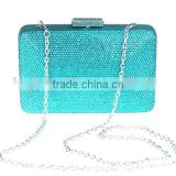 Latest women blue crystal rhinestone clutch purse