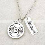 Antique Silver Vintage Circle 45LBS 20.4KG Weight Plate and DISCIPLINE Charms Sports Necklace