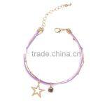 Gold Cross Star Zircon Charms Bracelet Layered Colorful Silk Cord Gold Chain Bracelet thumbnail-5