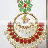 RED GREEN Gold Plated DANGLER Earrings thumbnail-2