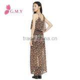 Ruffle Top Chiffon Floral Maxi Dresses, Spaghetti Straps Women Beach Casual Long Dresses thumbnail-2