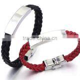 Custom Logo Steel Charm Twrist PU Leather Bracelets Quality Handmade Woven PU Leather Love Bracelets for Couple Gifts thumbnail-2
