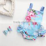 Blue Flowers Backless Summer Toddler Clothes Romper Sun-protection Bodysuit thumbnail-3