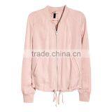 Khaki Green Soft Ribbed Collar Zip Bomber Jacket Womens Thin Coats and Jackets thumbnail-6