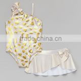 New Style Girl Swimsuit With Gold Heart One-Piece Swim Skirt Girl Beachwear Kids Clothing G-NP-TR905-325
