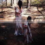 Mommy and me Maxi Dresses Chiffon Flower Print Ladies Dresses for Women thumbnail-3