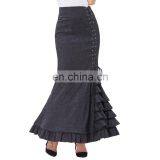 Belle Poque Women Vintage Retro Victorian Style Ruffled Jacquard Fishtail Mermaid Black Long Maxi Skirt BP000204-1 thumbnail-1