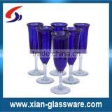 Promotional wholesale high quality colored champagne glass with clear stem/short stem champagne flutes