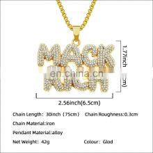 HipHop Jewelry Necklace Gold/Silver Color Iced Out Micro Pave CZ Stone @ $ Letter Pendant Necklaces With 60cm Rope Chain thumbnail-5