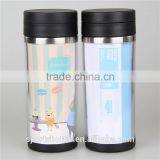 stainless steal inner PS outter insert paper double wall 450ml travel mug with leakproof cap