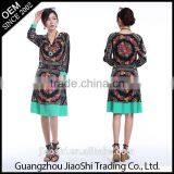 Cheap Long Sleeve Digital Print Chinese Green Raw Silk Evening Dress Wholesale thumbnail-1