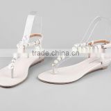 CX299 ladies flat mini wedge flip slippers flops sandals with pearl accents