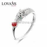 925 Sterling Silver Crystal Liod Head Bangle Bracelet SBG425W thumbnail-1