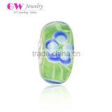 Handmade Fresh Green Color Blue Flower Murano Glass Beads Silver Charms Fit Bracelet thumbnail-1