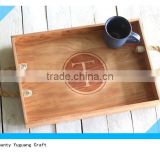Home decorative wooden cup tray with rope handle