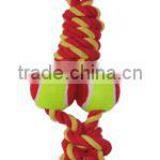 Handmade Pet Cotton Rope Toys/Dog Rope Tug Toys With 2 Tennis Ball thumbnail-1