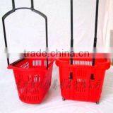 Plastic Rolling Shopping Basket With Wheels thumbnail-2