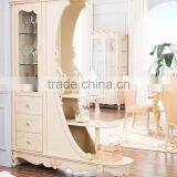 New Classic Solid Wood Dining Room Furniture Hand Carved Ivory White Color Wine Cabinet thumbnail-2