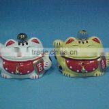 Feng Shui Rice Cake Lucky Cat-pottery Coin Bank-japanese Style thumbnail-1