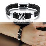 2017 Custom Mens Wholesale Black Braided Leather Bracelet thumbnail-4