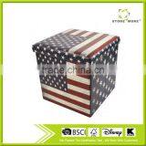 Faux Leather Folding Storage Ottoman With U.S.Flag Footrest Coffee Table thumbnail-1