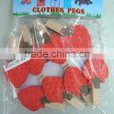 Cute Design Stawberry Craft Wooden Cloth Pegs Factory