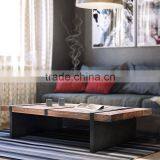 Furniture Coffee Table Rustic Stye Rectangular Shape Combination Solid Teak Wood And Metal thumbnail-1