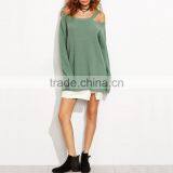 Sexy Knitted Pullover Sweater Women Long Sleeve Asymmetric Cold Shoulder Long Sweater thumbnail-2