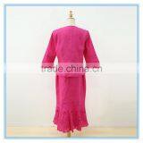 Linen Fabric Floral Embroidery Monogram Scallop Church Suits For Lady thumbnail-3