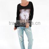 Latest Ladies Crew Neck T-shirt Girls T-shirt With Chest Print thumbnail-2