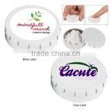 Peppermints In Circle Tin - Sugar-free, Push Button to Open and Squeeze Sides to Close and Comes With Your Logo thumbnail-1