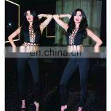 2017 New Year Black Sleeveless Metal Buckle Low-cut Midriff Bandage Jumpsuit Sexy Tights Long Pants for Women thumbnail-2