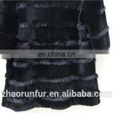 Cheap High Quality Fur Jacket Clothing Black Rex Rabbit Fur Coat With Mink Fur Piping thumbnail-3